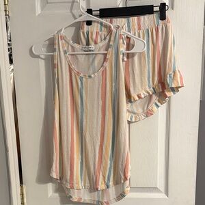Seafolly Striped Pastel Tank Top in Cream with Pink, Blue & Yellow